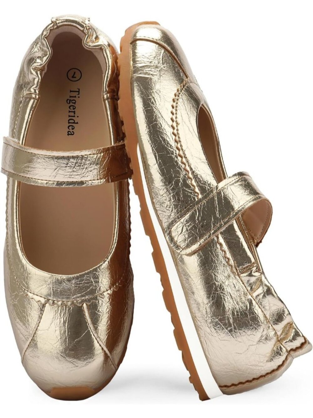 Women's Gold Mary Jane Comfortable Ballet Flats Casual Non-Slip Flat Shoes - Picture 4 of 5